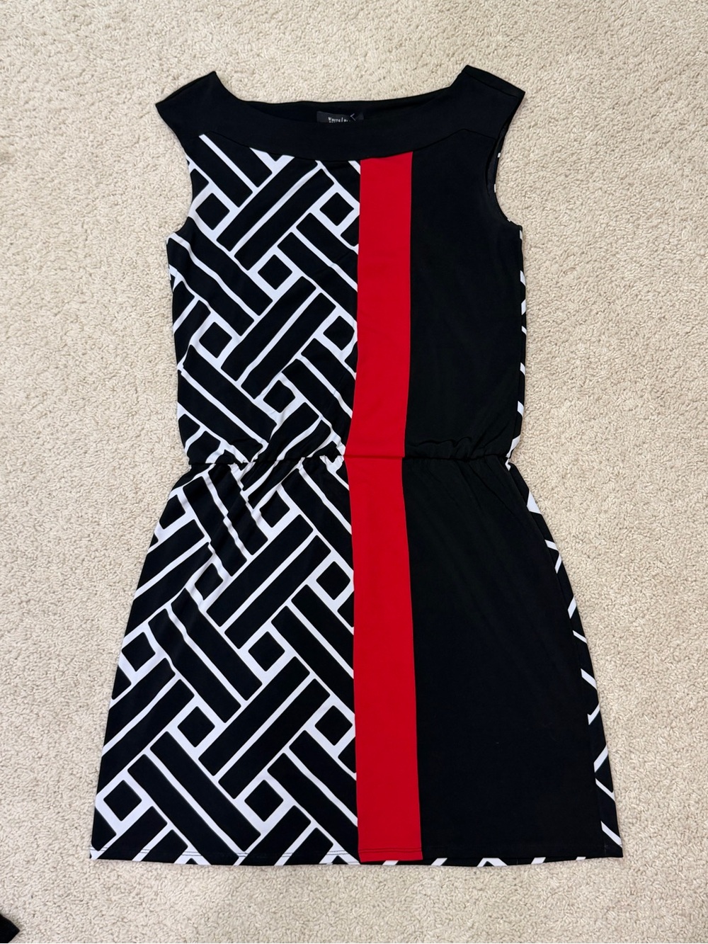 White House Black Market Black and Red Geometric Drop Waist Mini Dress Small